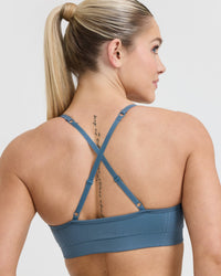 Effortless Strappy Bralette with White Logo | Moonstone Blue