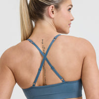 Effortless Strappy Bralette with White Logo | Moonstone Blue
