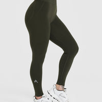 Effortless Seamless Leggings with White Logo | Khaki
