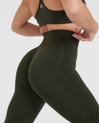 Effortless Seamless Leggings with White Logo | Khaki