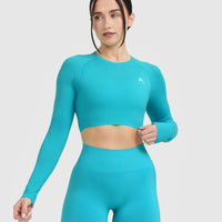 Go To Seamless Fitted Crop Long Sleeve Top | Aqua Blue