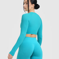 Go To Seamless Fitted Crop Long Sleeve Top | Aqua Blue