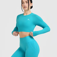 Go To Seamless Fitted Crop Long Sleeve Top | Aqua Blue