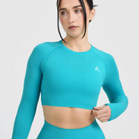 Go To Seamless Fitted Crop Long Sleeve Top | Aqua Blue