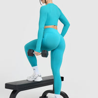 Go To Seamless Fitted Crop Long Sleeve Top | Aqua Blue