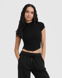 Mellow™ Rib Mid Mock Neck T-Shirt | Black
