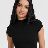 Mellow™ Rib Mid Mock Neck T-Shirt | Black