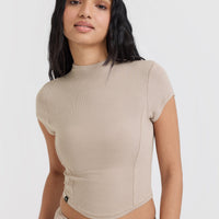 Mellow™ Rib Mid Mock Neck T-Shirt | Mushroom Brown