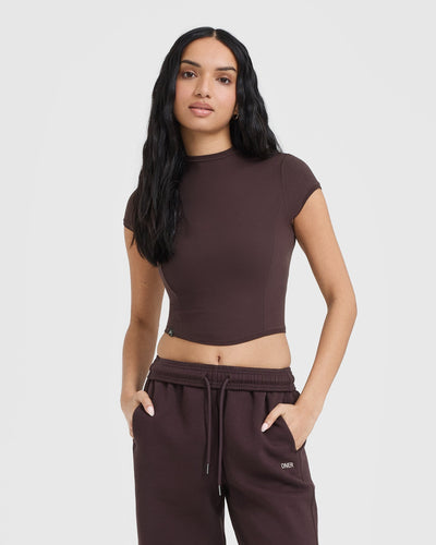 Mellow™ Rib Mid Mock Neck T-Shirt | Plum Brown