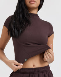 Mellow™ Rib Mid Mock Neck T-Shirt | Plum Brown