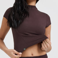 Mellow™ Rib Mid Mock Neck T-Shirt | Plum Brown