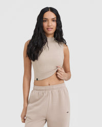 Mellow™ Rib Mid Mock Neck Tank | Mushroom Brown