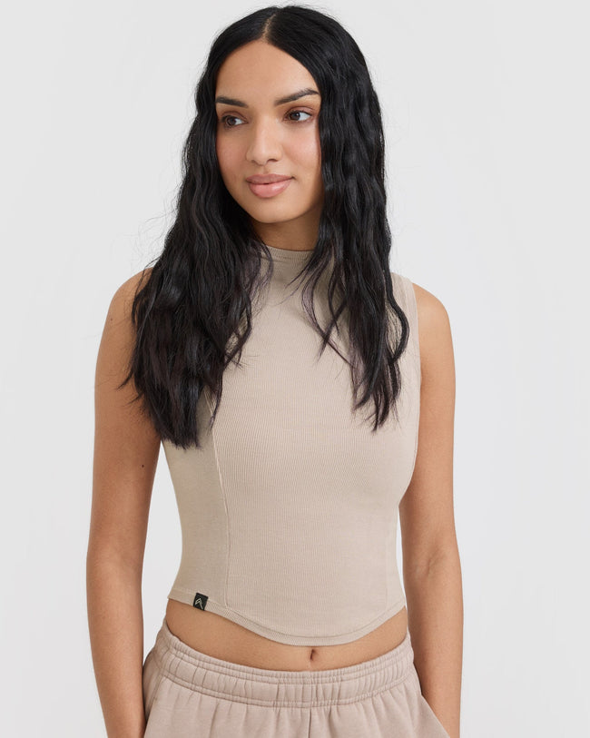 Mellow™ Rib Mid Mock Neck Tank | Mushroom Brown