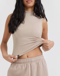 Mellow™ Rib Mid Mock Neck Tank | Mushroom Brown