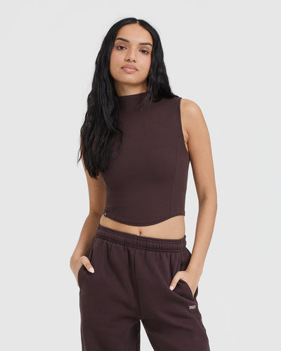 Mellow™ Rib Mid Mock Neck Tank | Plum Brown
