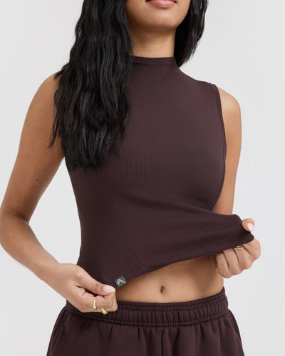 Mellow™ Rib Mid Mock Neck Tank | Plum Brown