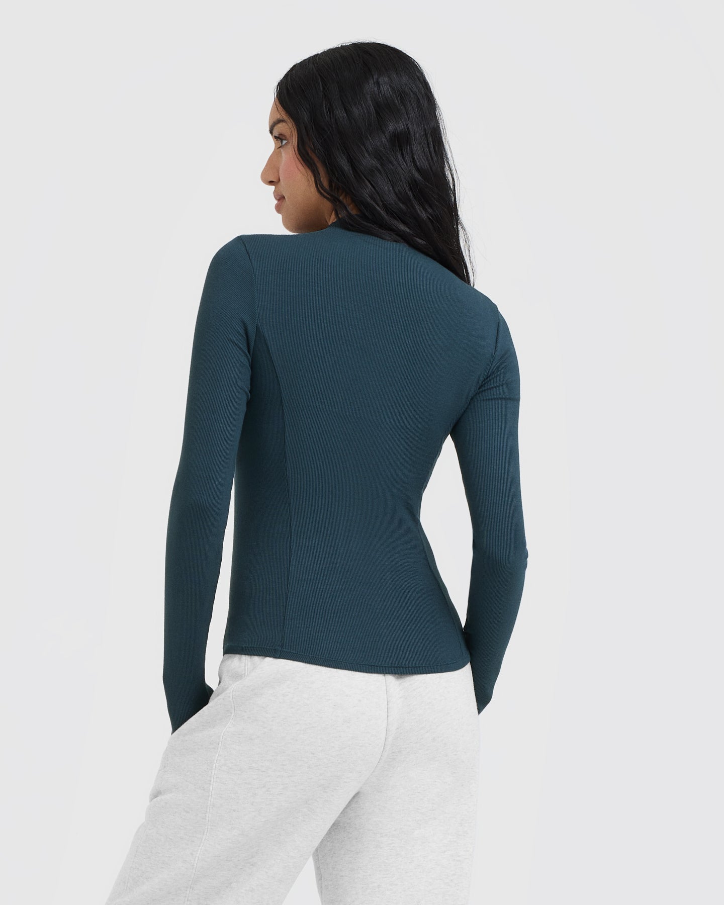 Mellow™ Rib Mock Neck Long Sleeve Top | Oil Blue