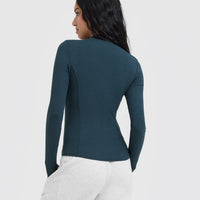 Mellow™ Rib Mock Neck Long Sleeve Top | Oil Blue