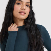 Mellow™ Rib Mock Neck Long Sleeve Top | Oil Blue