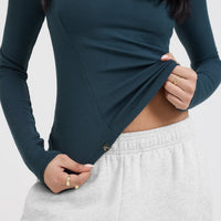 Mellow™ Rib Mock Neck Long Sleeve Top | Oil Blue