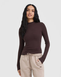 Mellow™ Rib Mock Neck Long Sleeve Top | Plum Brown