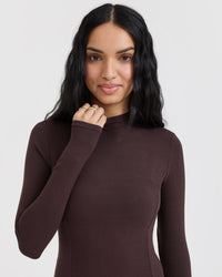 Mellow™ Rib Mock Neck Long Sleeve Top | Plum Brown