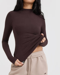 Mellow™ Rib Mock Neck Long Sleeve Top | Plum Brown