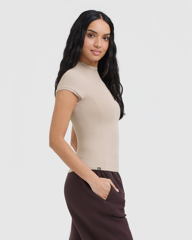 Mellow™ Rib Mock Neck T-Shirt | Mushroom Brown