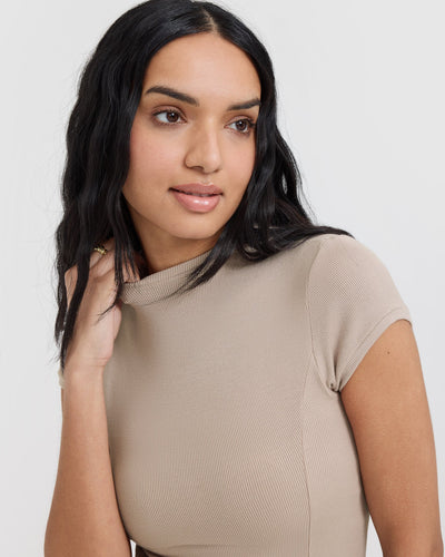Mellow™ Rib Mock Neck T-Shirt | Mushroom Brown