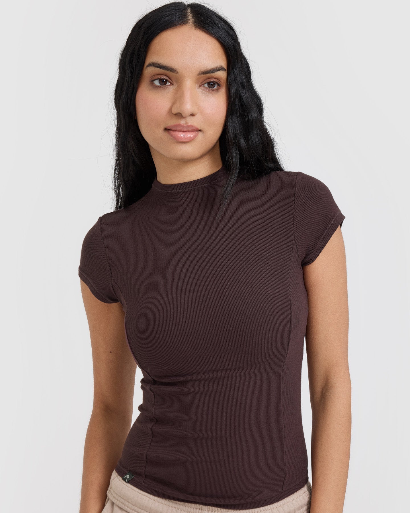 Mellow™ Rib Mock Neck T-Shirt | Plum Brown