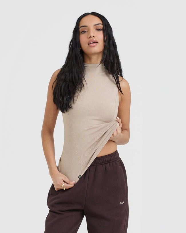 Mellow™ Rib Mock Neck Tank | Mushroom Brown