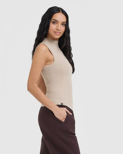 Mellow™ Rib Mock Neck Tank | Mushroom Brown