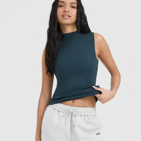 Mellow™ Rib Mock Neck Tank | Oil Blue
