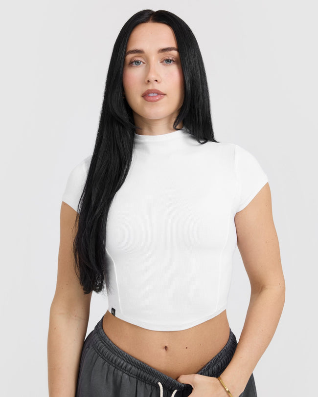 Mellow™ Rib Mid Mock Neck T-Shirt | White