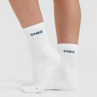 Mid Crew Socks 2 Pack | White/Mushroom Brown/Oil Blue