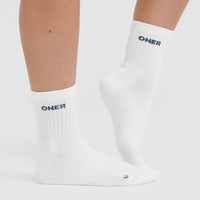 Mid Crew Socks 2 Pack | White/Mushroom Brown/Oil Blue