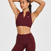 EasyLift™ Zip High Neck Sports Bra with White Logo | Rosewood