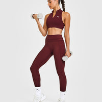 EasyLift™ Zip High Neck Sports Bra with White Logo | Rosewood