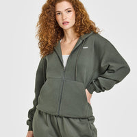Foundations Zip Through Hoodie | Dark Khaki