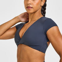 Unified Twist Front Short Sleeve Crop Top | True Blue