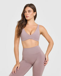 SoftMotion™ Scoop Back Bralette with White Logo | Dusty Purple