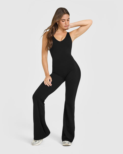 Oner Modal SoftMotion™ Scoop Back Flared All In One Long with White Logo | Black