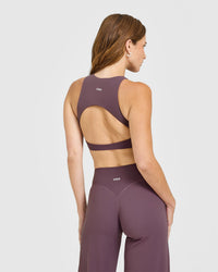 SoftMotion™ High Neck Sports Bra with White Logo | Vintage Purple