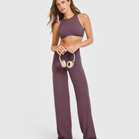 SoftMotion™ High Neck Sports Bra with White Logo | Vintage Purple
