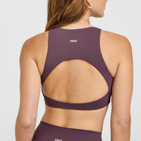 SoftMotion™ High Neck Sports Bra with White Logo | Vintage Purple