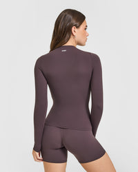 SoftMotion™ Long Sleeve Top with White Logo | Dark Umber Brown