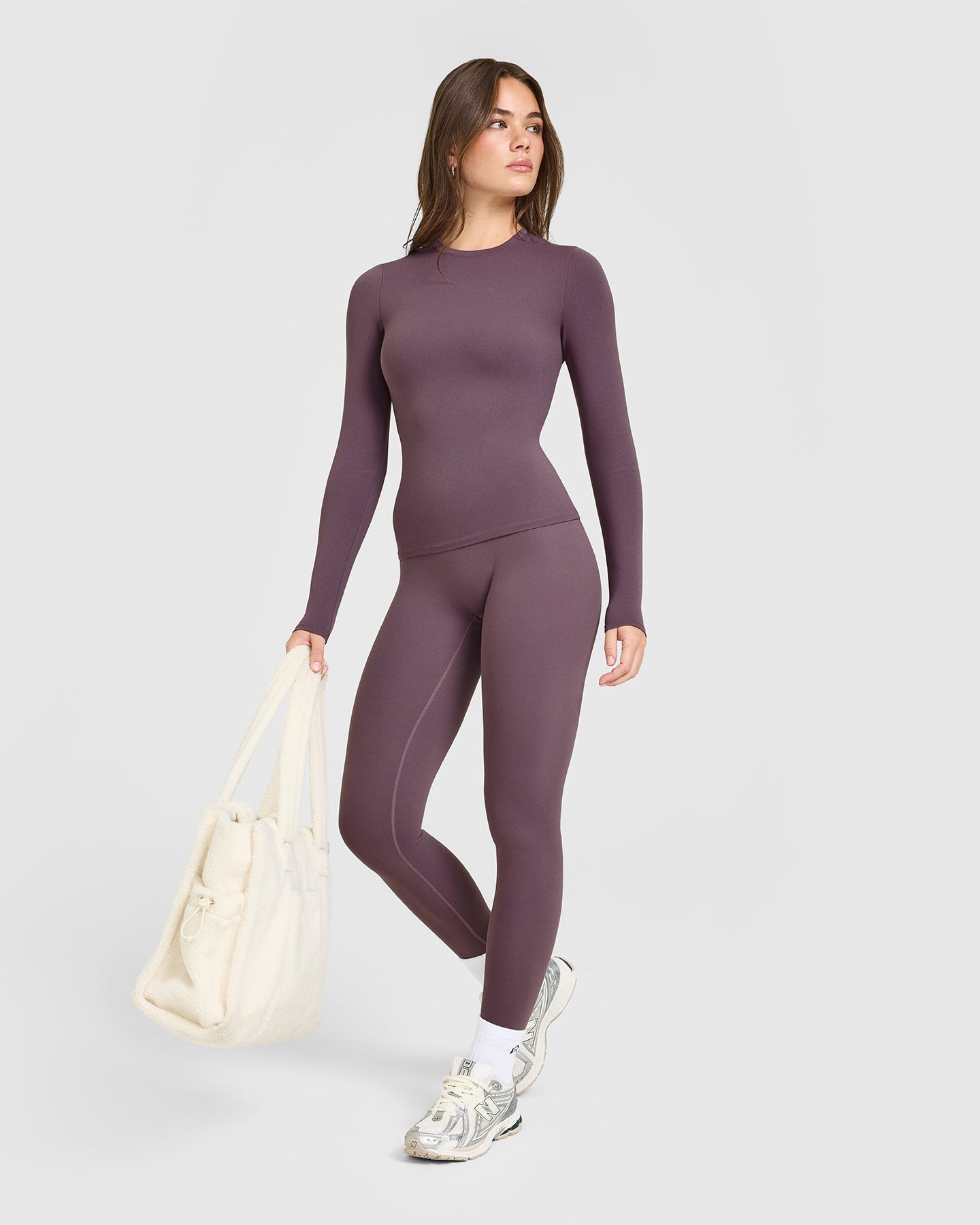 SoftMotion™ Long Sleeve Top with White Logo | Vintage Purple
