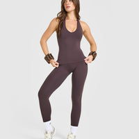SoftMotion™ Halter Neck Vest with Built in Bra Shelf with White Logo | Dark Umber Brown