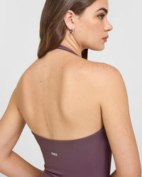 SoftMotion™ Halter Neck Vest with Built in Bra Shelf with White Logo | Vintage Purple