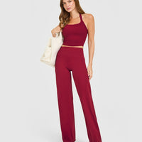 Mellow™ Rib Halter Neck Mid Vest with Built in Bra Shelf | Ruby Red